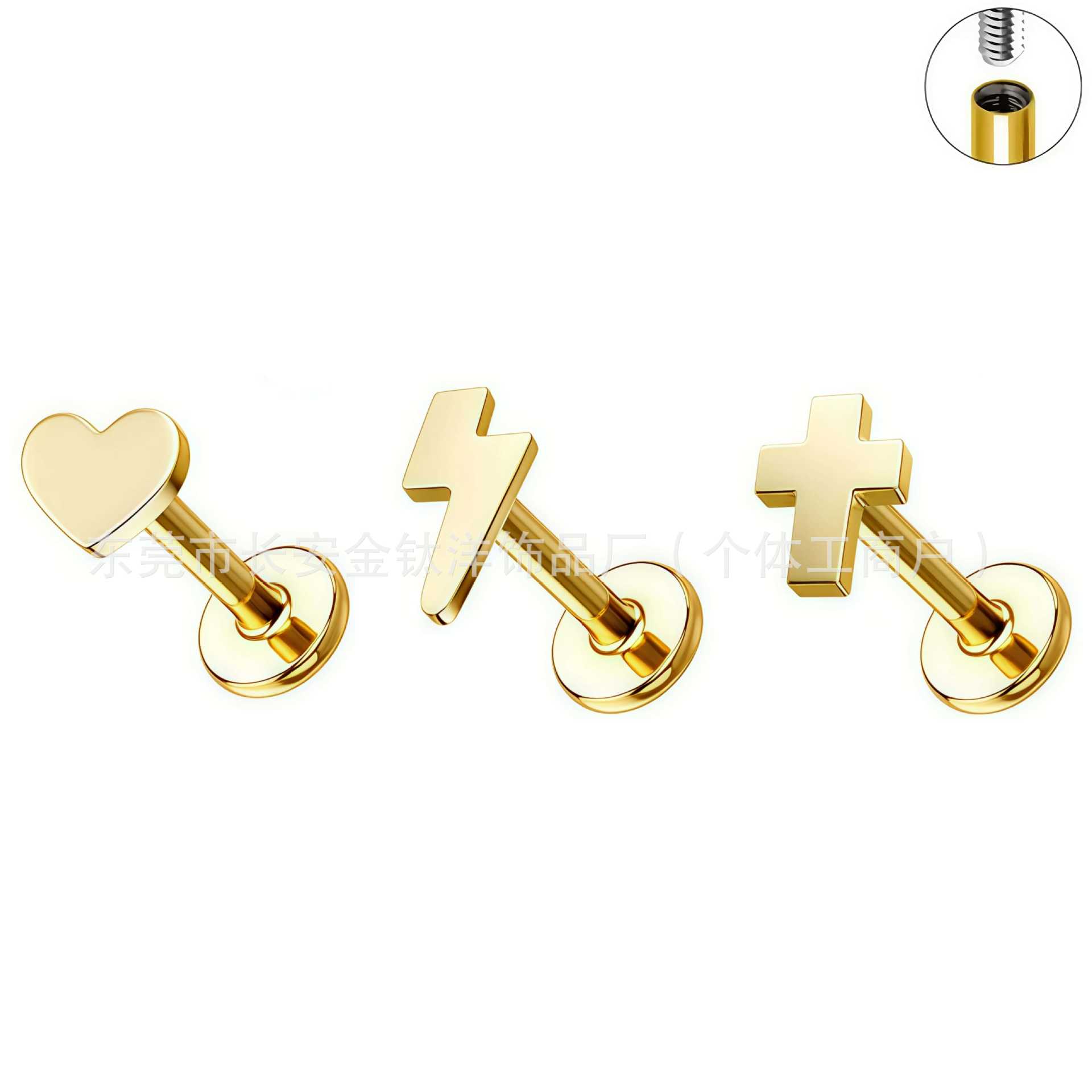 F136 Titanium 18K Gold-Plated Moon Star Heart Lightning Lip Earrings Ear Bone Stud Nail G23 Titanium Alloy Piercing Jewelry - Image 2