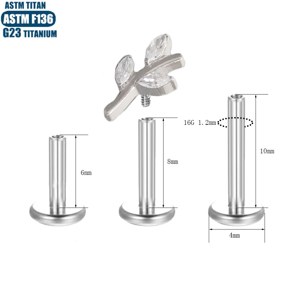 G23 Titanium Flower Lip Stud Spiral Inner Thread Diamond CZ Earring Piercing Jewelry Lip Ring - Image 4