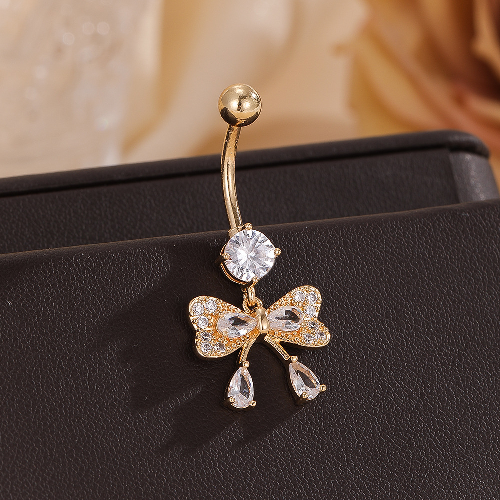 Bow Pendant Dangle Belly Button Ring Navel Piercing Jewelry Gold Copper - Image 2