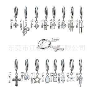Titanium Ear Hoop Cross Six-Pointed Star Zircon Pendant G23 Titanium Alloy Body Piercing Earrings