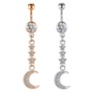Korean Star Moon 316L Surgical Steel Belly Button Ring CZ Small Jewelry Water Drop Zircon Nail Ring