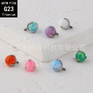 G23 Titanium Three-Claw Opal Ball Stud Earrings for Lip Nail Tongue Piercing - F-136 Titanium Alloy Ornament Head