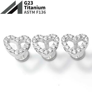 F136 Titanium Internally Threaded Heart-Shaped 5A Zircon Inlaid Stud Earrings G23 Titanium Alloy Body Piercing Jewelry