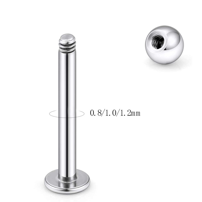 G23 Titanium Flat Bottom Labret Stud Ear Cartilage Piercing Jewelry 0.8x12mm External Thread - Image 4