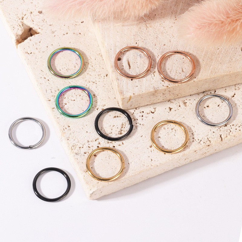 316L Surgical Steel Rainbow Plating Seamless Ring Septum Nose Hoop - 1.6mm Thick 12mm Diameter Body Jewelry - Image 2