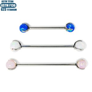 F136 Titanium Opal Lip Tongue Barbell 16G Internally Threaded Body Piercing Jewelry Straight Bar