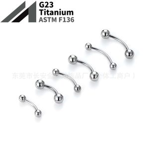 F136 Titanium Curved Barbell Internally Threaded Navel Eyebrow Ring 1.6mm x 16mm 5mm Balls Body Piercing Jewelry