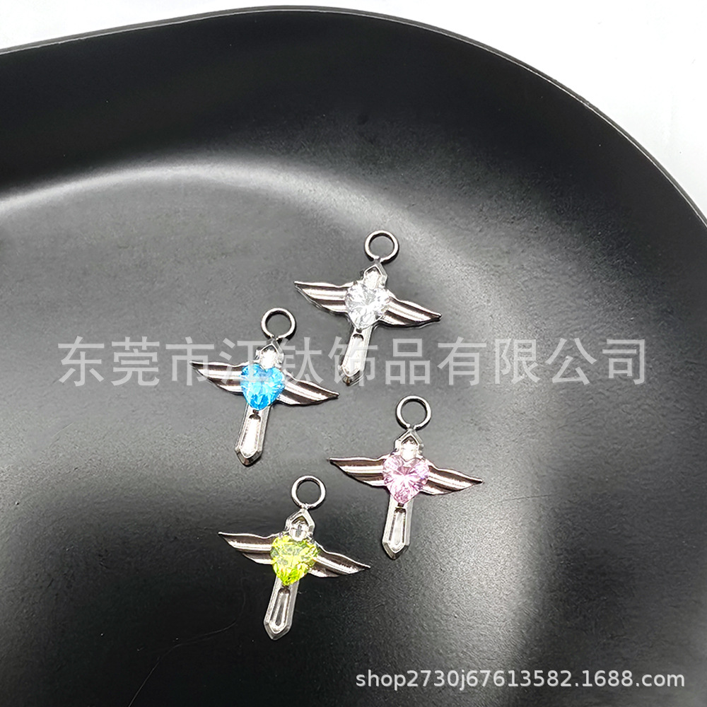 Titanium Welding Ring Pendant Heart Shaped Zircon Angel Wings G23 Titanium Alloy Body Piercing Jewelry Earrings - Image 4