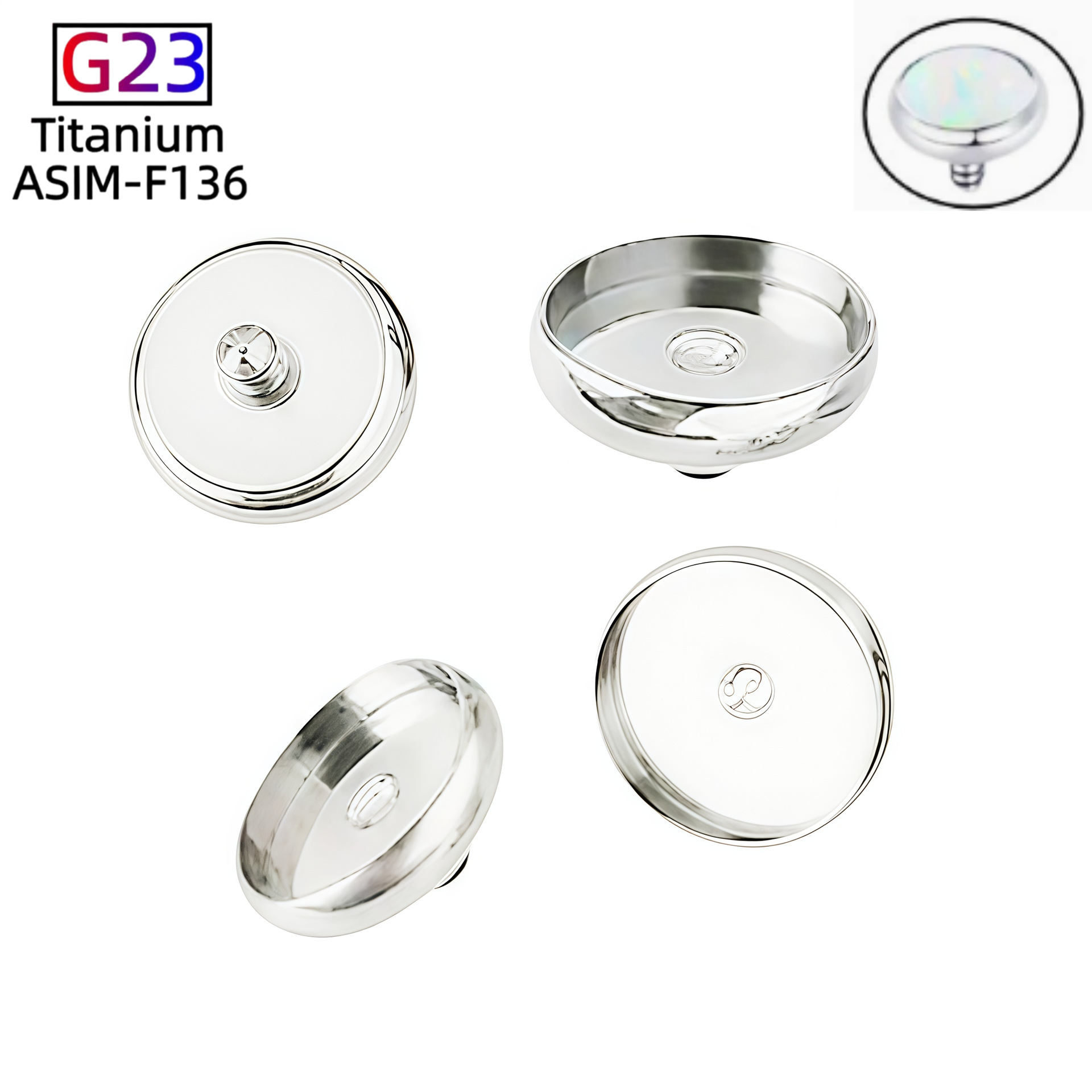G23 Titanium Opal Flat Back Disc Labret Stud External Thread Tongue Lip Piercing Jewelry Wholesale - Image 3