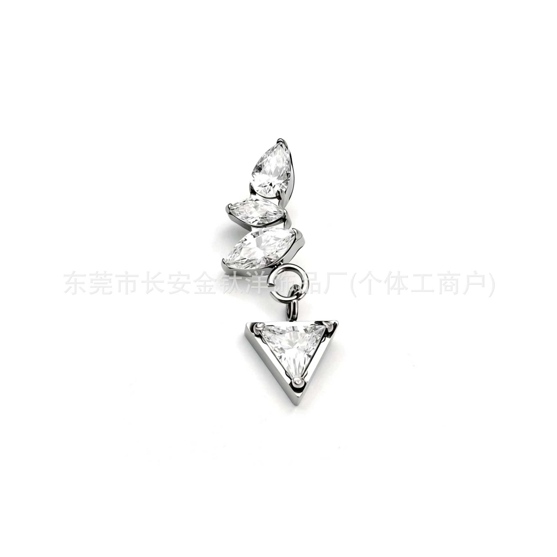 F136 Titanium Marquise Triangle Stone Pendant Zircon Lip Stud Ear Bone Stud Ear Stud G23 Titanium Alloy Body Piercing Jewelry - Image 3