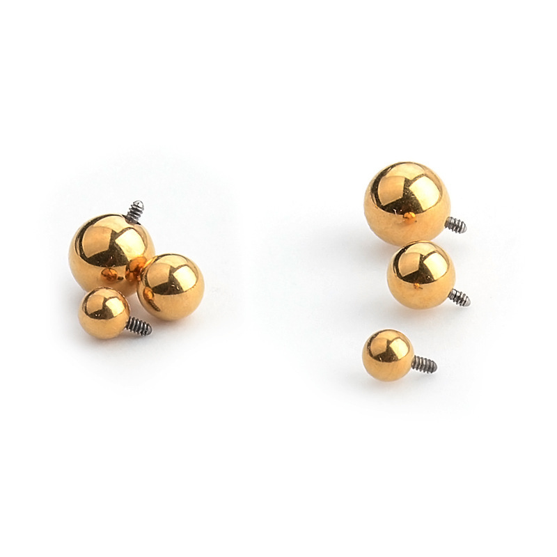F136 Titanium Alloy Gold-Colored External Thread Ball with 18K Gold Round Ball for Internally Threaded Rod Piercing Jewelry - Image 5