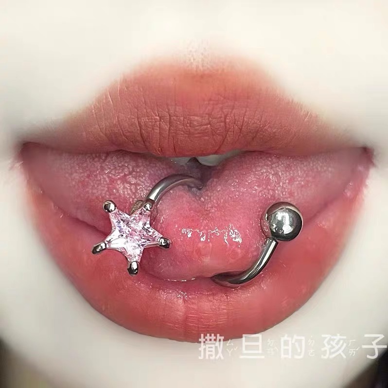 Blue S-Shaped Tongue Ring Externally Threaded 316L Surgical Steel Tongue Barbell Piercing Jewelry - Image 3