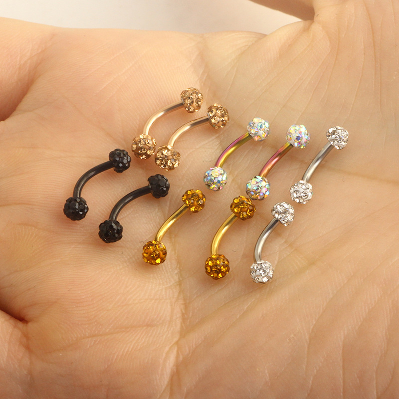 Wish Hot Selling Body Piercing Jewelry Stainless Steel Spherical Diamond Ball Eyebrow Nail Eyebrow Ring - Image 2