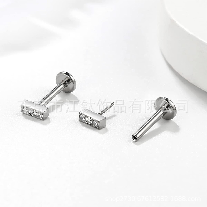 G23 Titanium Ear Cartilage Stud with Zircon and Three Diamond Lip Nails - 2024 New Arrival - Image 3