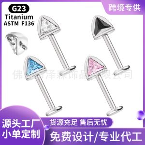 F136 Titanium Alloy Cat Ear Stud Earrings with Zircon Inlaid Lip Piercing Jewelry Devil Nail Ear Bone Stud