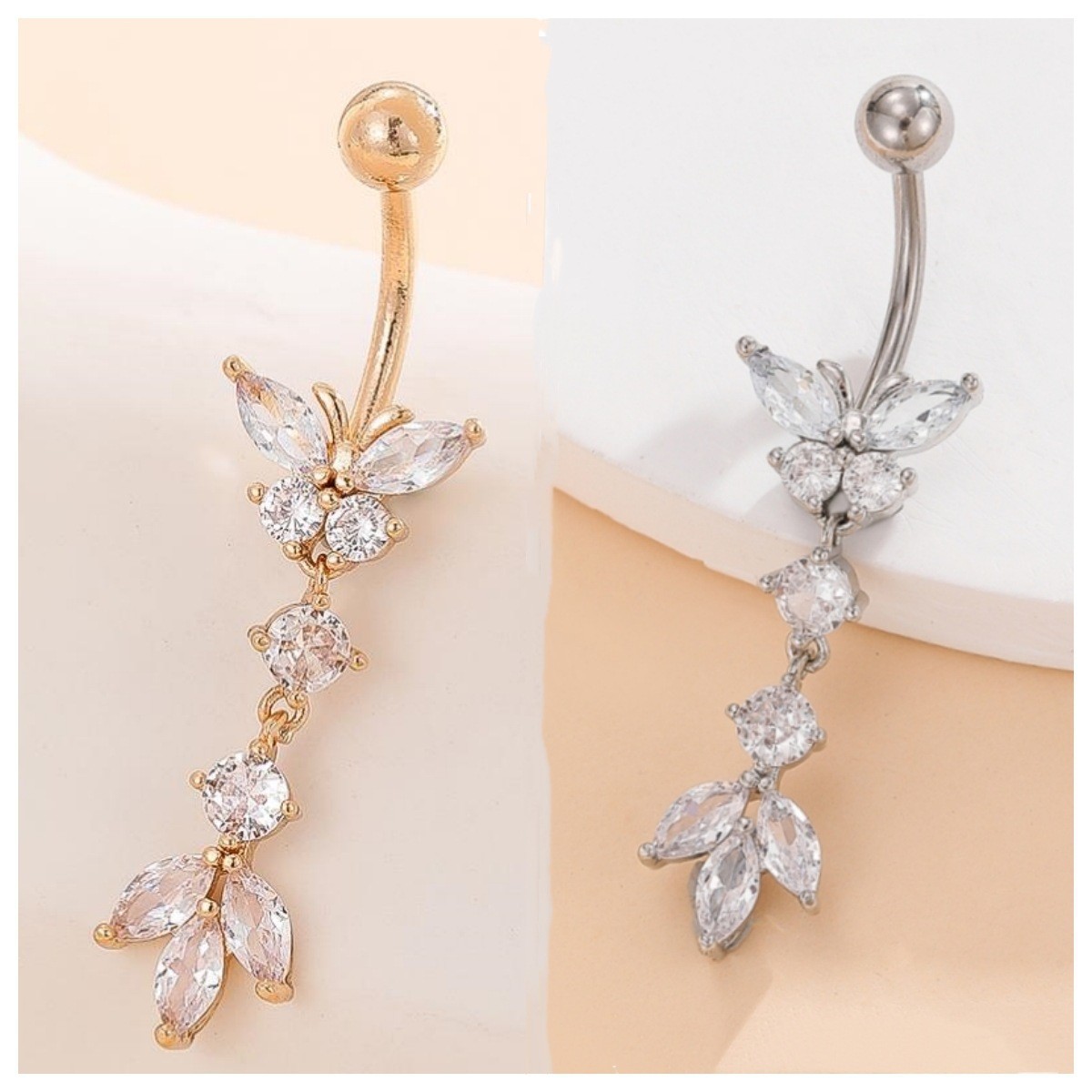 Gold Butterfly Horse Eye Navel Ring Copper Inlaid Stone Belly Button Jewelry for Women - Image 2