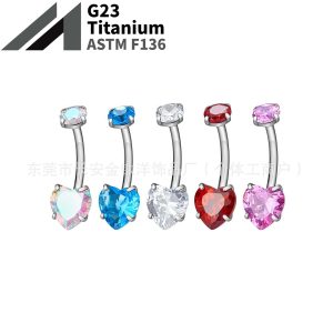 F136 Titanium Heart-Shaped Love Inner Thread Navel Ring Set with 5A Zircon Belly Button Ring G23 Titanium Alloy Piercing Jewelry