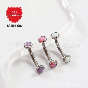 F136 Titanium Opal Navel Ring Double Head Wave Edge G23 Titanium Alloy Body Piercing Belly Ring