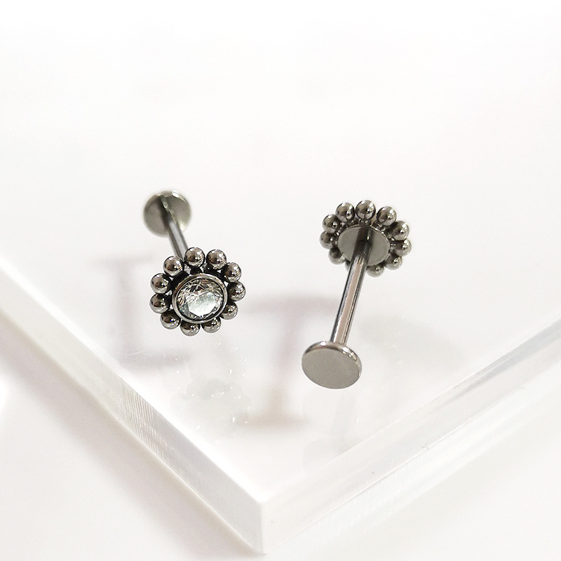 F136 Titanium Earring Set with Zircon Ball Thread Lip Nail G23 Titanium Alloy Body Piercing Jewelry Ear Bone Nail Earrings - Image 3