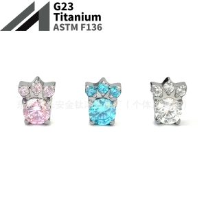 F136 Titanium Internal Thread Cat Claw Zircon Earring Lip Nail Ear Bone Nail G23 Titanium Alloy Body Piercing Jewelry 1.2x14mm