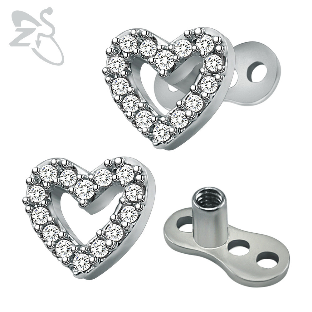 European American Stainless Steel Heart Buried Nail Body Piercing 316L Steel Inlaid Zircon Cartilage Earring - Image 2