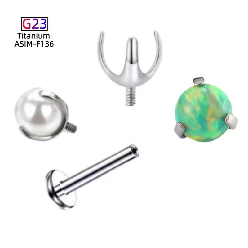 F136 Titanium Alloy Three-Claw External Thread Hollow Opal Lip Nail Ear Nail Tongue Nail Accessories Body Piercing Jewelry - Image 2