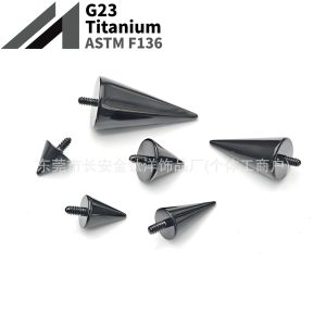 F136 Titanium Black-Plated Spike Devil Nose Stud Lip Stud Eyebrow Stud External Thread Piercing Jewelry