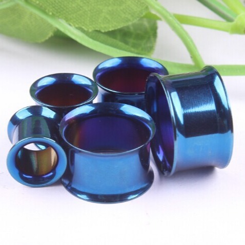 European American Stainless Steel Double Horn Ear Expander Blue Fashion Ear Plug Personality - Image 3