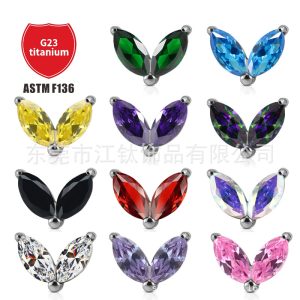 F136 Titanium Leaf Inlay Horse Eye Ear Nail Lip Nail G23 Titanium Alloy Body Piercing Ear Bone Nail