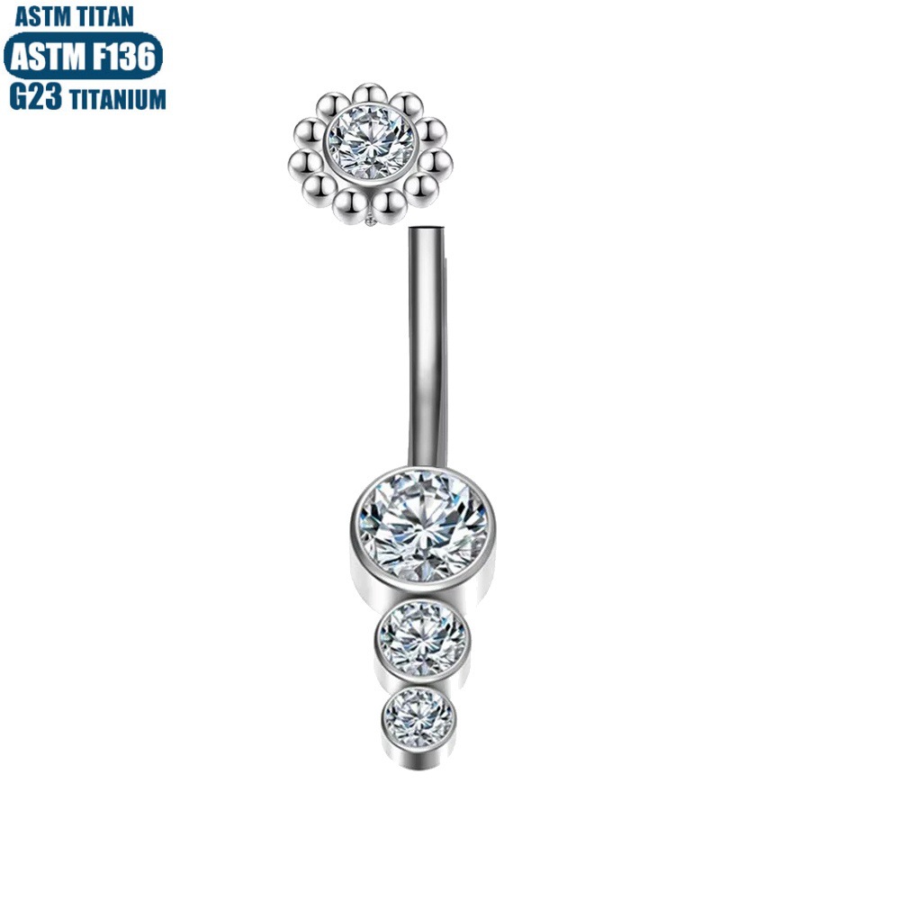 G23 Titanium Alloy Sunflower Double Diamond Navel Ring Welding Ball Inner Tooth Spiral Belly Button Piercing Jewelry - Image 4