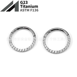F136 Titanium Side-Set Closed Ring with Diamond Nose Ring Ear Bone Ring G23 Titanium Alloy Piercing Jewelry
