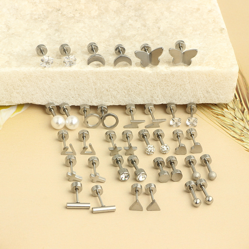 Stainless Steel Zircon Triangle Ear Stud Ear Bone Jewelry Set - 36 Piece Wholesale - Image 3