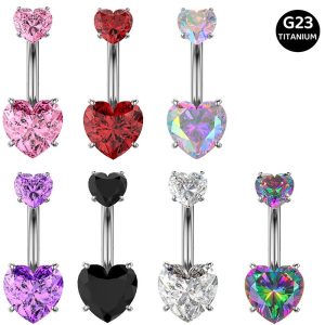 F136 Titanium Alloy Heart-Shaped Navel Ring - G23 Heart Zircon Navel Stud Medical-Grade Belly Button Jewelry