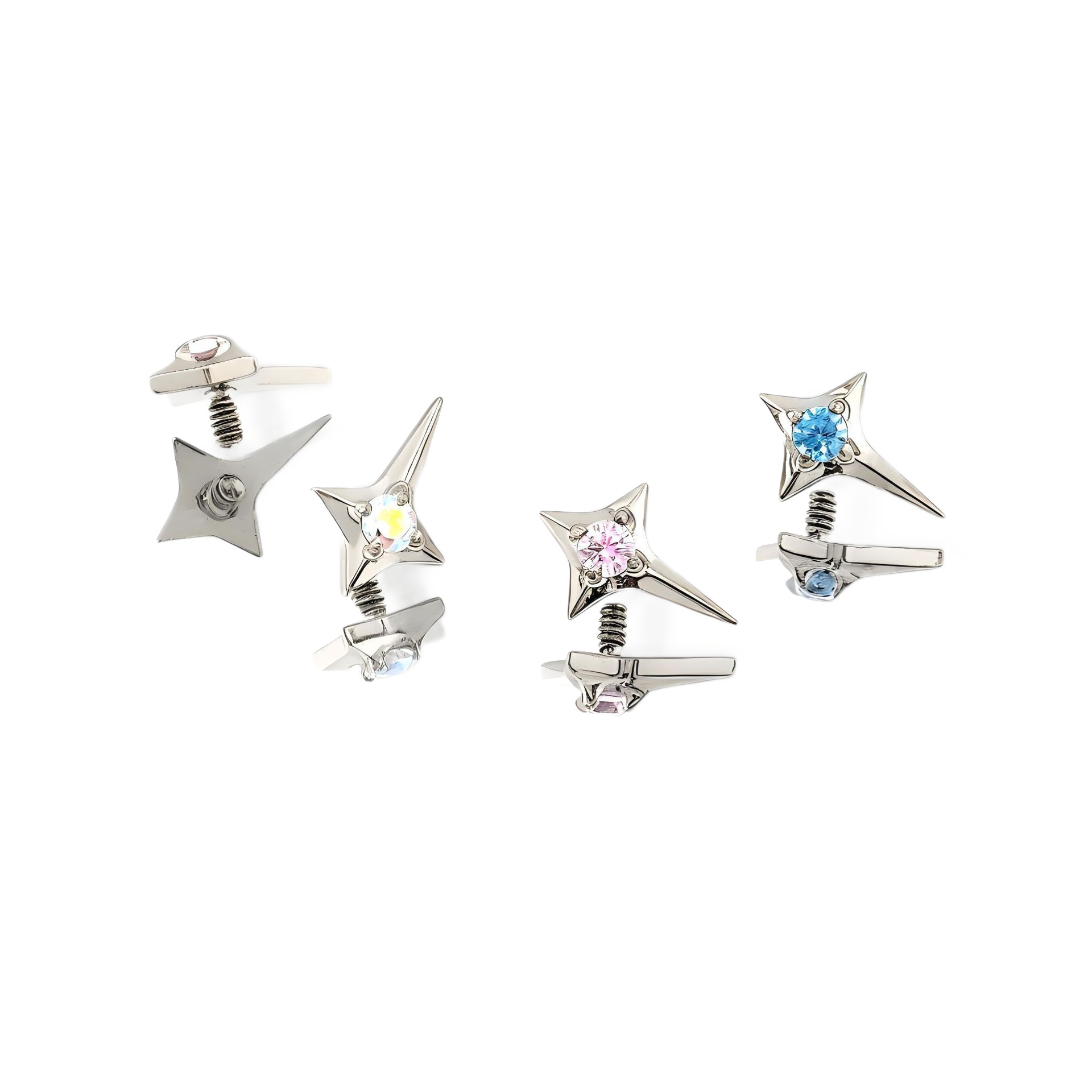 F136 Titanium Alloy Cross Four-Pointed Star Inlaid Square Stone Earrings G23 Titanium Alloy Body Piercing Lip Nail Ear Bone Nail - Image 5