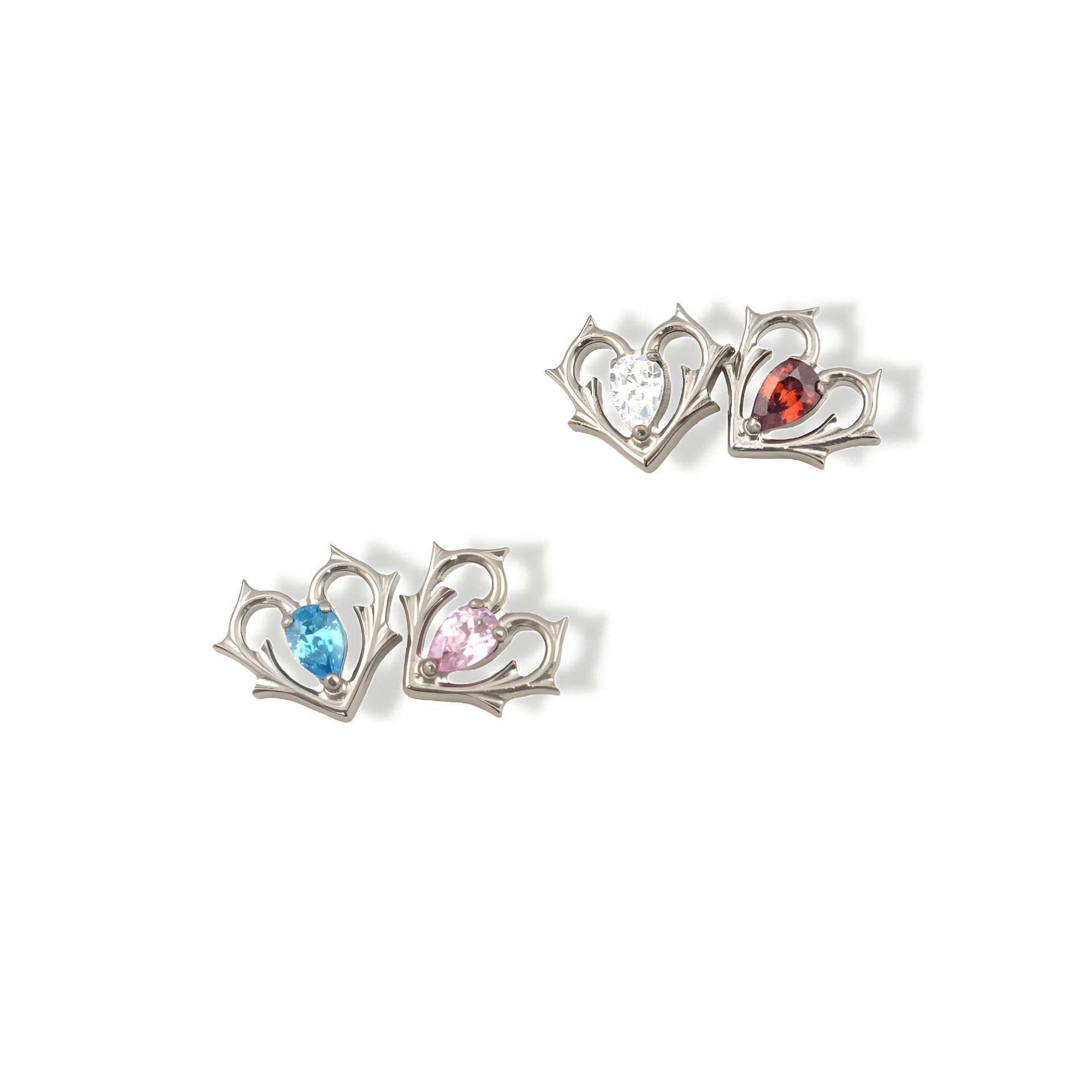 ASTM F136 Titanium Thorn Heart Stud Earrings with Pink Zircon Lip Tongue Body Piercing Jewelry - Image 2