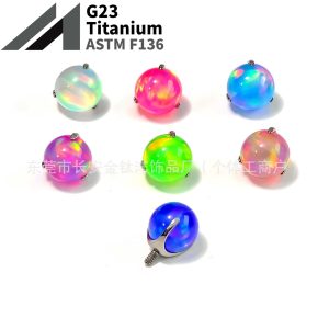 F136 Titanium Aurora Jelly Opal Tongue Nail Earring Lip Labret Stud - G23 Titanium Alloy Body Piercing Jewelry