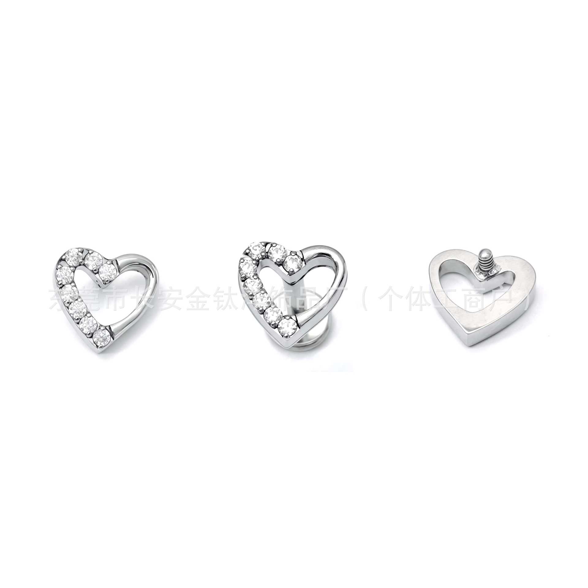 F136 Titanium Half-Set Zircon Heart Earrings Lip Nails Nose Nails G23 Titanium Alloy Body Piercing Jewelry Ear Bone Nails - Image 2