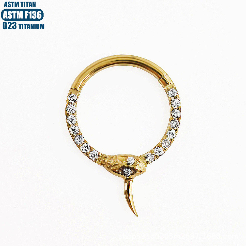 F136 Titanium Alloy Seamless Hinge Nose Ring Septum Ring Body Piercing Jewelry with Zircon - Image 2
