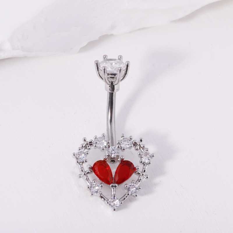 Minimalist Red Heart Flower Navel Ring Titanium Steel Dangle Belly Button Ring for Women - Image 5