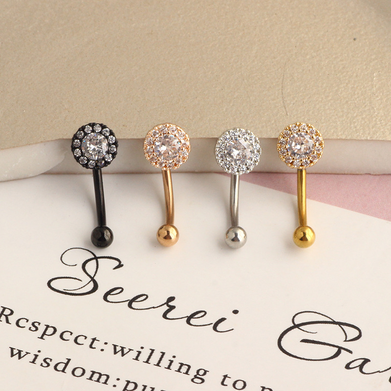 16G Stainless Steel Micro-Inlaid Zircon Round Star Screw Ball Arc Earring and Eyebrow Piercing Jewelry in Rose Gold - Image 3