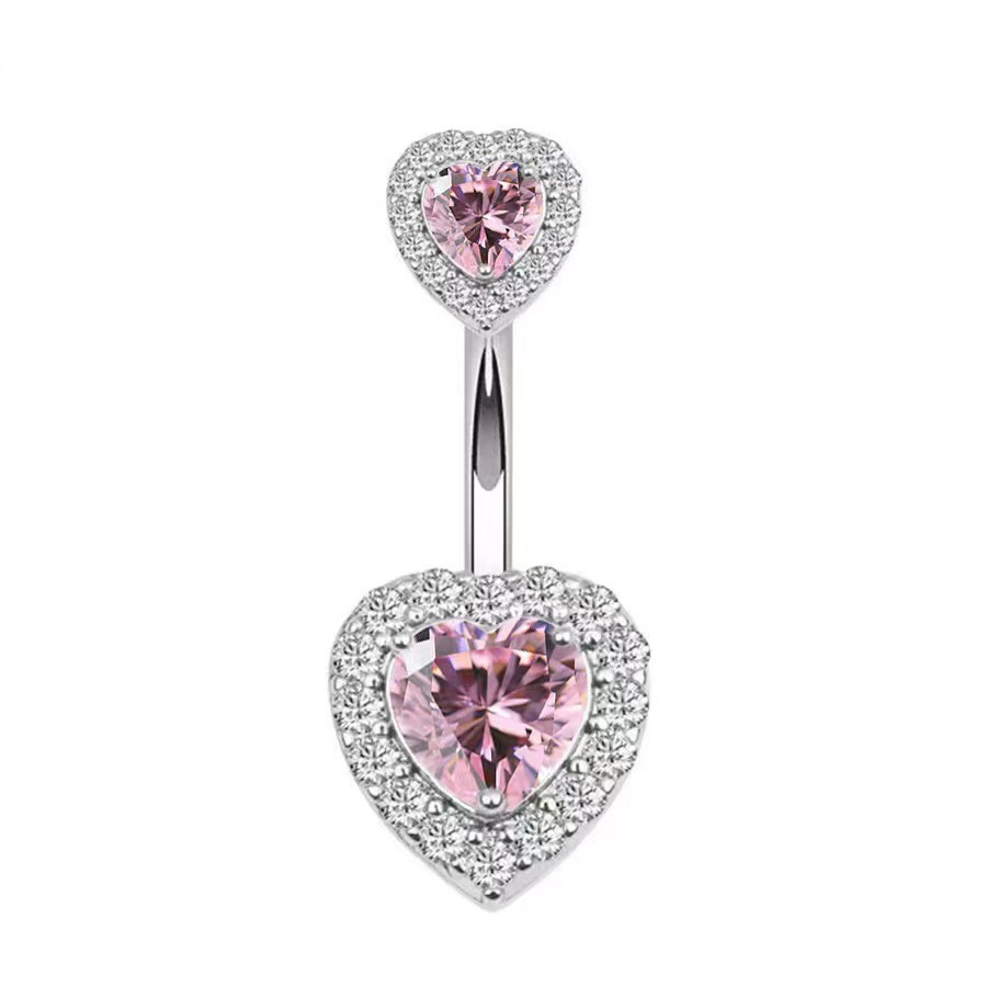 Sexy Double Love Zircon Crystal Heart Belly Button Ring for Women - 2024 Summer New Arrival - Image 5
