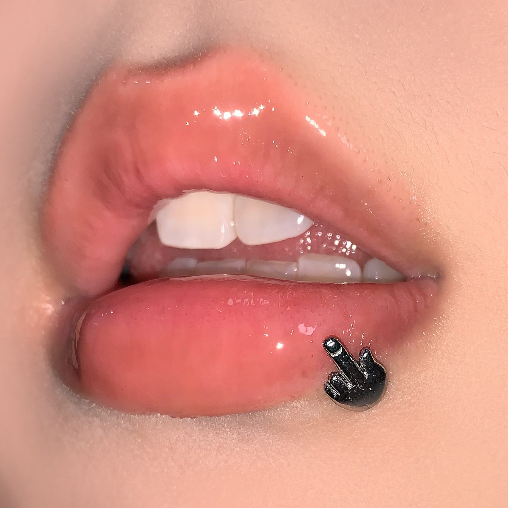 Abstract Middle Finger Lip Nail, 316L Surgical Steel Internally Threaded Lip Piercing Jewelry, Personalized Lip Ornament Ear Bone Nail - Image 3