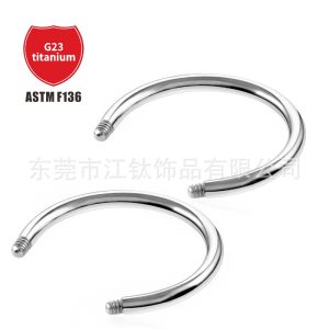 Jiangtai F136 Titanium C Horseshoe Ring Barbell External Thread G23 Titanium Alloy Body Piercing Jewelry Replacement Rod