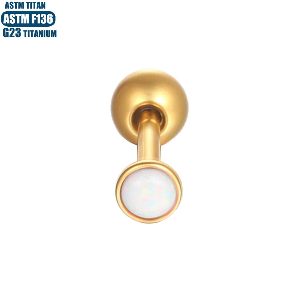 Black Opal Externally Threaded Lip Ring - F136 Titanium Lip Nail Piercing Jewelry for Ear, Septum, Cartilage, Tragus - Image 3