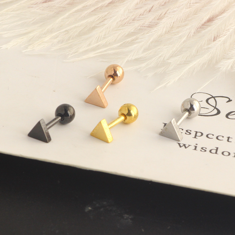 Stainless Steel Double Sided Ball Ear Bone Nail Triangle Dumbbell Earrings - Image 4