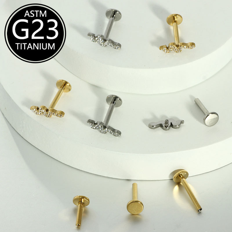 F136 Titanium Lip Piercing Jewelry G23 Flat Bottom Zircon Bone Nail Nose Stud Snake Style Elegant Wholesale - Image 3