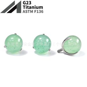 F136 Titanium Three-Claw Natural Aventurine Lip Nail Tongue Nail Ear Nail Piercing Jewelry - 5mm
