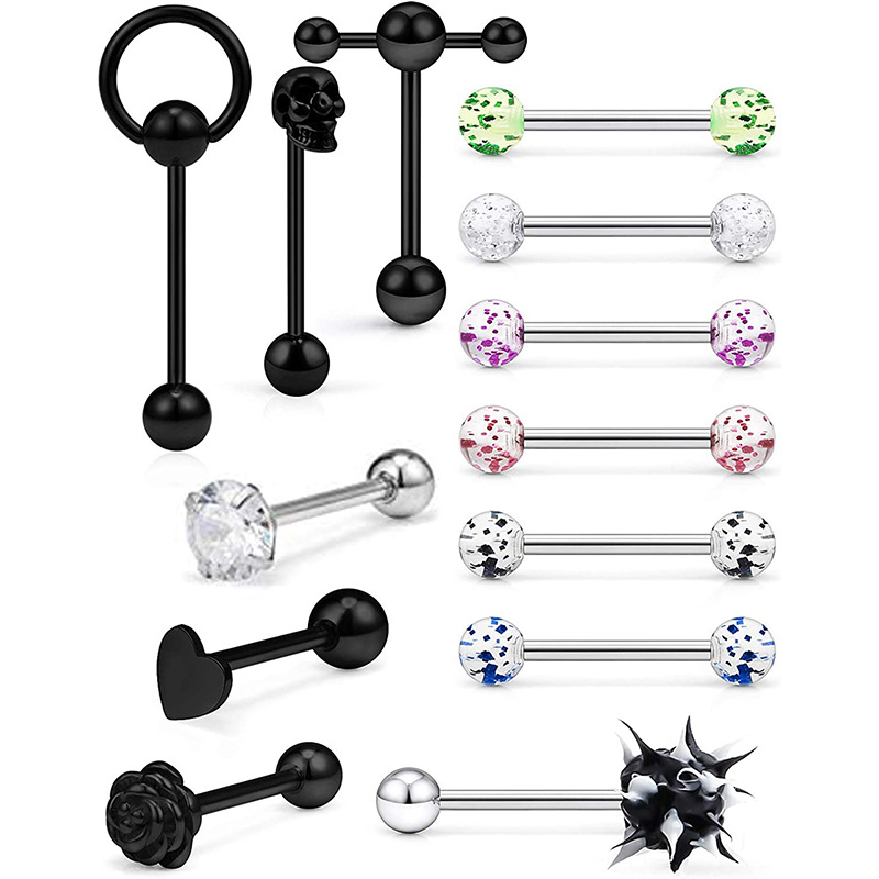 Stainless Steel Black Gold Tongue Ring Tongue Nail Body Piercing Jewelry Set Amazon AliExpress Hot Sale - Image 3