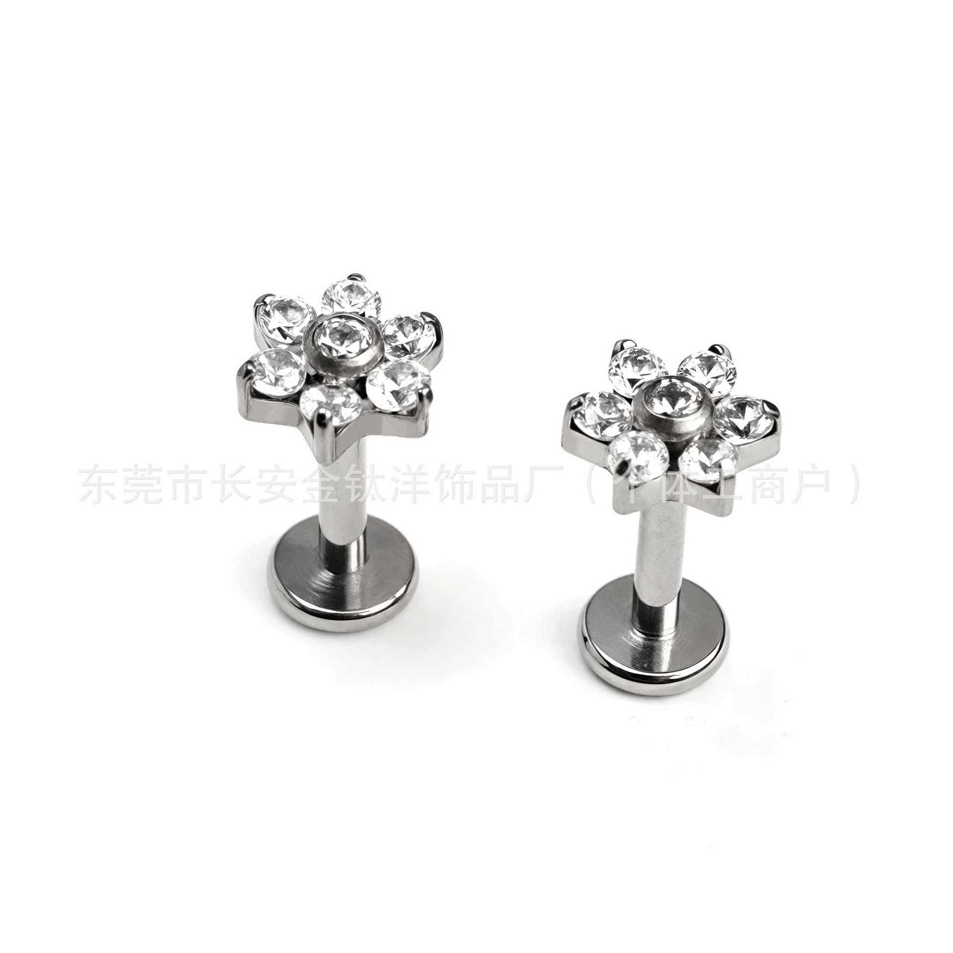 F136 Titanium 7-Drill Flower with Zirconium Internal Thread Labret Stud - G23 Titanium Lip/Ear/Ear Bone Piercing Jewelry - Image 3