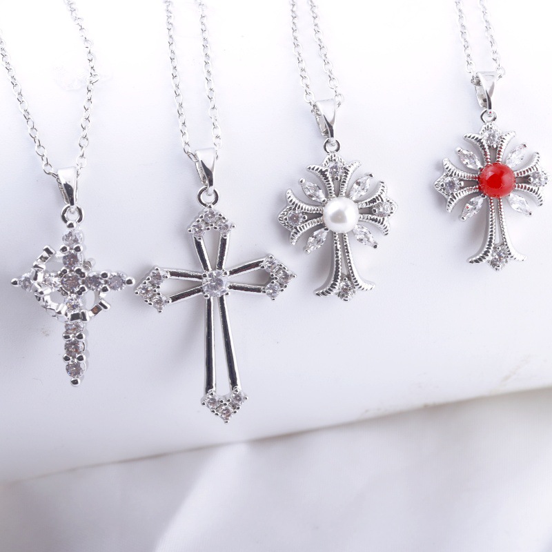 Women's Crown Cross Hollow Design Colorful Zircon Clavicle Chain Necklace Light Luxury Gold Plated Copper Jewelry - Image 2